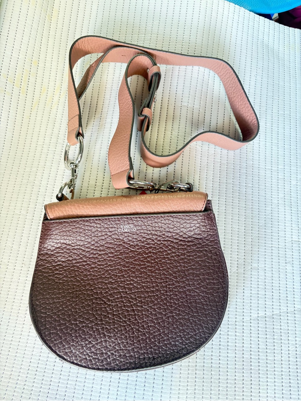 Vince Camuto Brown & Blush Leather Crossbody Saddle Bag